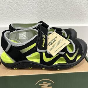 NIB Kamik Wander Kids Youth Black Lime Waterproof Sandals US 3 Boy, Girl, Unisex